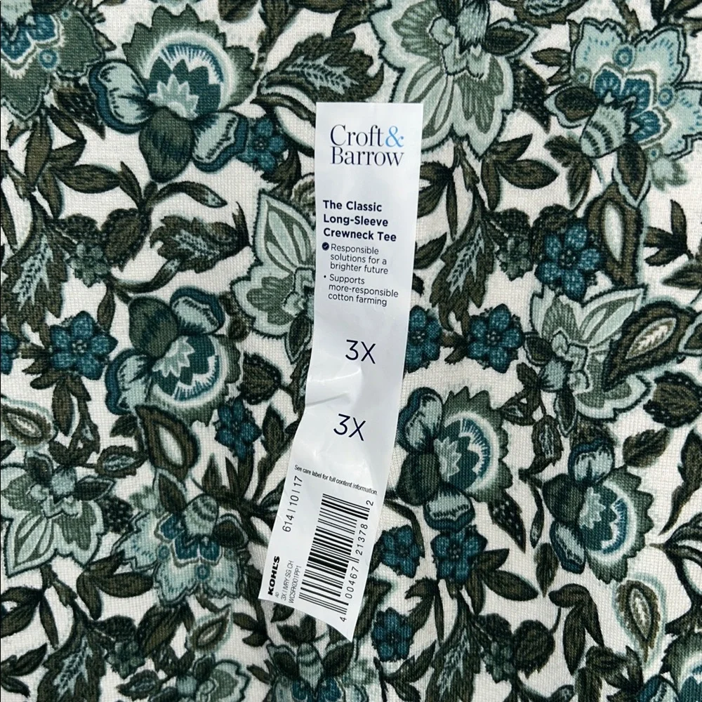 Croft & Barrow 3X The classic Long Sleeve Cotton Crewneck Floral Print Tee